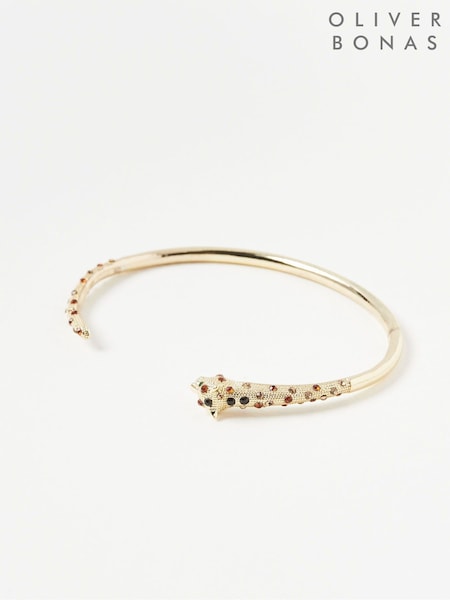 Oliver Bonas Gold Tone Adrienne Cheetah Glass Stone Bangle (Q89748) | £24