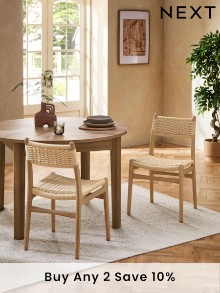 Set of 2 Light Natural Otto Rattan Wood Dining Chairs (Q89763) | £270