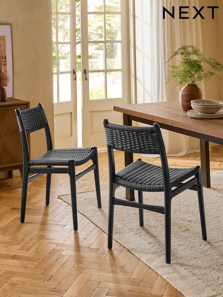 Set of 2 Black Otto Rattan Wood Dining Chairs (Q89765) | £270