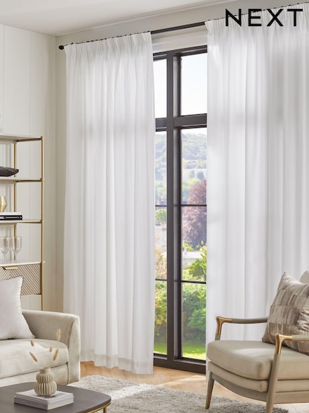 White Cotton Lined Pencil Pleat Curtains (Q89967) | £20 - £90