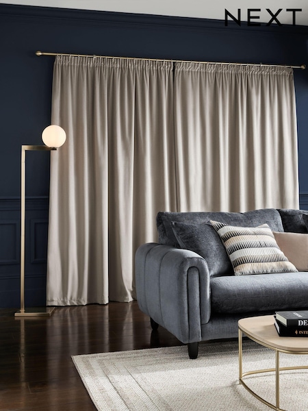 Natural Mink Matte Velvet Pencil Pleat Lined Curtains (Q89984) | £35 - £110