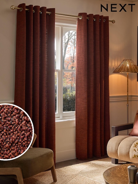 Rust Orange Bouclé Textured Eyelet Lined Curtains (Q90002) | £60 - £150
