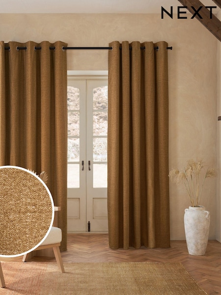 Dark Gold Cosy Chenille Eyelet Lined Curtains (Q90004) | £85 - £185