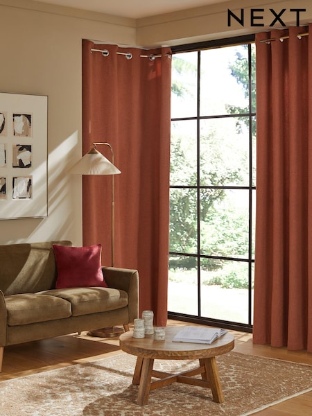Rust Orange Brushed Eyelet Lined Curtains (Q90022) | £50 - £125