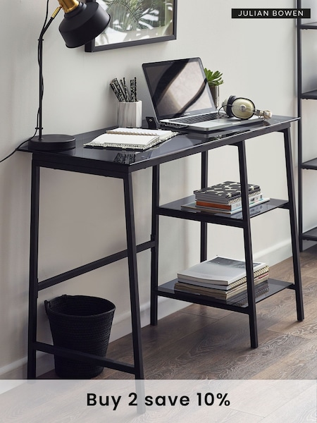 Julian Bowen Smoked Glass and Black Chicago Desk (Q90359) | £150