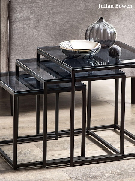 Julian Bowen Smoked Glass and Black Chicago Nest of 3 Tables Smoked Glass (Q90377) | £115