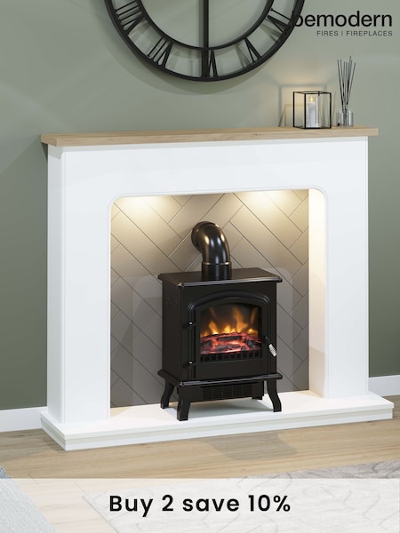 Be Modern White Sennen 54 Timber Inglenook Herringbone Electric Fireplace (Q90398) | £1,010