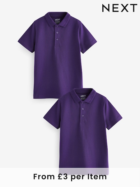 Purple Regular Fit Cotton School Short Sleeve 100% Cotton Polo Shirts (3-16yrs) (Q90644) | £6 - £12