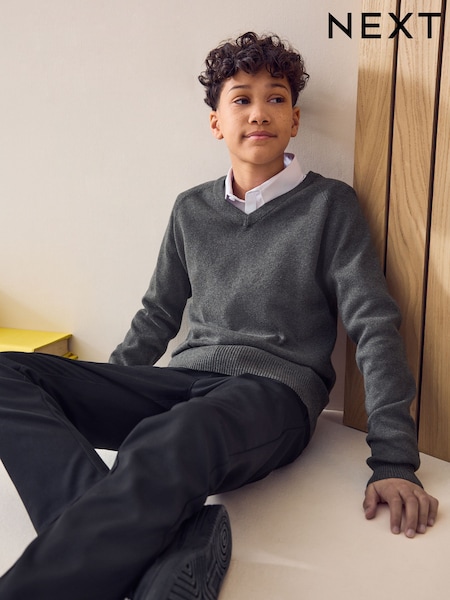Grey Knitted V-Neck School Jumper (3-16yrs) (Q90695) | £7 - £13