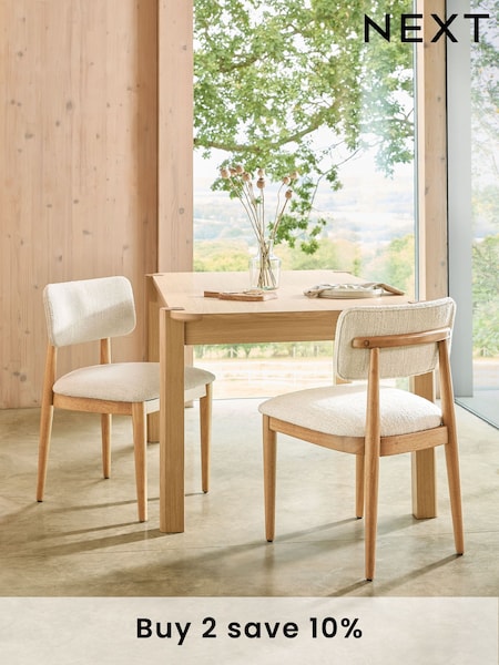 Set of 2 Smart Boucle Oyster Light Natural Wrenley Light Wood Leg Dining Chairs (Q90837) | £340