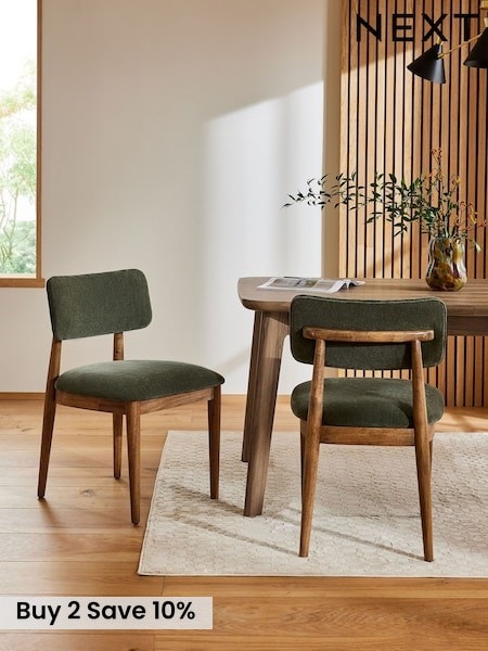 Set of 2 Relaxed Chenille Dark Green Wrenley Dark Wood Leg Dining Chairs (Q90839) | £340