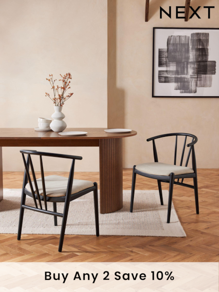 Set of 2 Soft Linen Look Light Natural Stockholm Black Leg Dining Chairs (Q90869) | £340