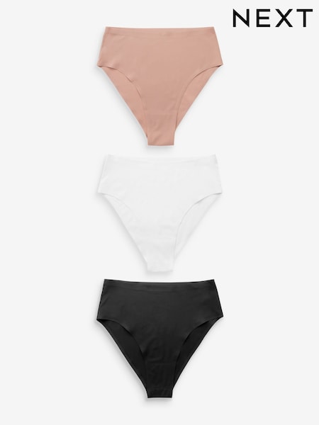 Black/White/Praline Nude High Rise High Leg No VPL Comfort Knickers 3 Pack (Q91581) | £19