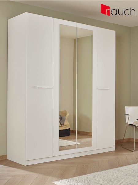 Rauch Alpine White Amodi Wood and Mirror 4 Door Semi Fitted Wardrobe (Q91669) | £627