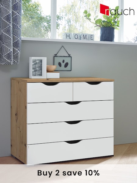 Rauch White/Oak Arnstein Balance Chest of 5 Drawer Drawers (Q91682) | £348