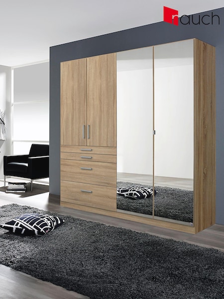 Rauch Sonoma Oak Harburg Wood and Mirror 4 Door Semi Fitted Wardrobe (Q91696) | £831