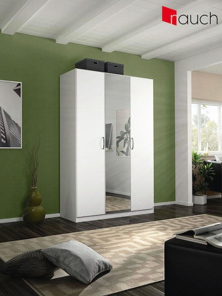 Rauch Alpine White Cameron Wood and Mirror Semi Fitted Triple Wardrobe (Q91720) | £560