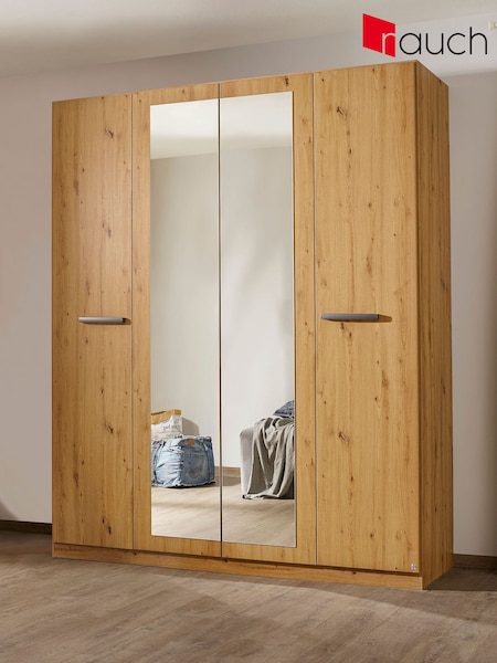 Rauch Artisan Oak Amodi Wood and Mirror 4 Door Semi Fitted Wardrobe (Q91734) | £627