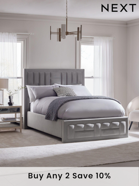 Soft Velvet Mid Grey Ruby Upholstered Ottoman Storage Bed Frame (Q91805) | £965 - £1,165