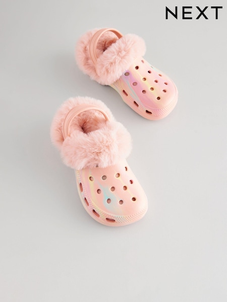 Marble Pink Faux Fur Lined Clog Slippers (Q91811) | £13 - £16