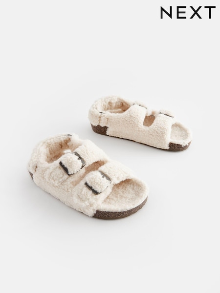 White Borg Double Strap Corkbed Slippers (Q91819) | £17 - £20