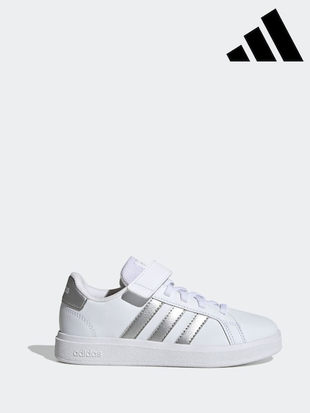 adidas White Grand Court Elastic Lace and Top Strap Trainers (Q91966) | £28