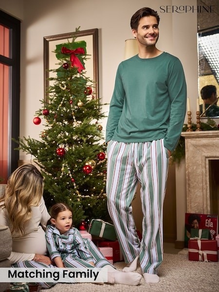Green - Regular Seraphine Stripe Family Matching Christmas Pyjamas Set