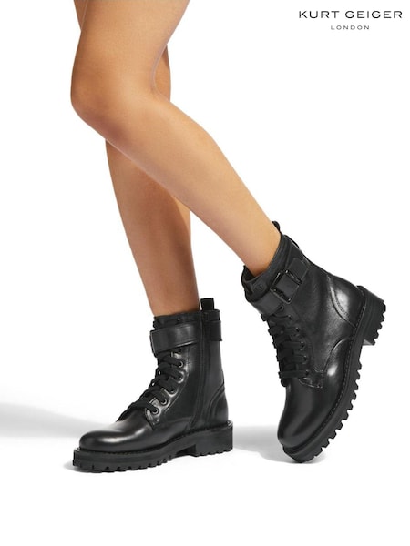 Kurt Geiger London Black South Laceup Drench Boots (Q92412) | £169