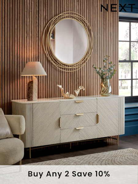 Light Grey Valencia Marble Mango Wood Extra Large Sideboard (Q92883) | £1,299
