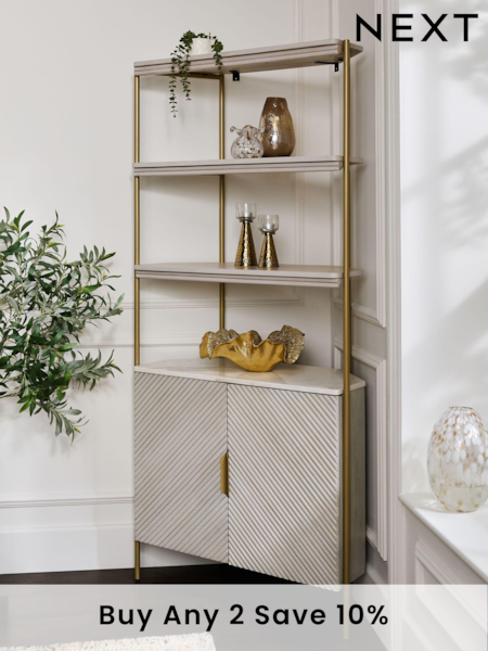 Light Grey Valencia Marble Mango Wood Corner Shelf (Q92903) | £775