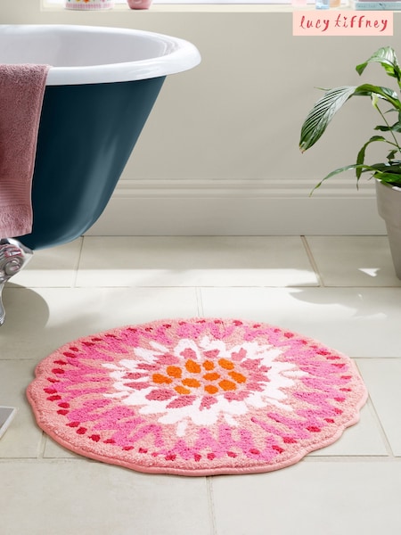 Lucy Tiffney Pink Flower 100% Cotton Bath Mat (Q92955) | £22