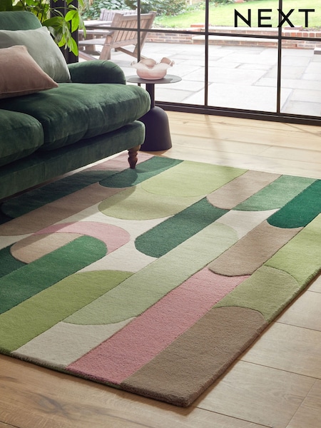 Sage Green Retro Shapes Rug (Q93181) | £120 - £300
