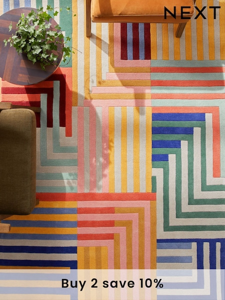 Multi Paulo Geometric Stripe Rug (Q93182) | £95 - £275