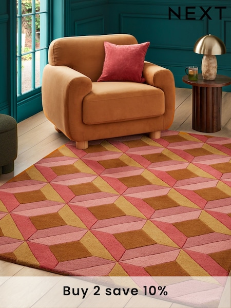 Pink Sunset Diamond Geometric Rug (Q93217) | £95 - £275