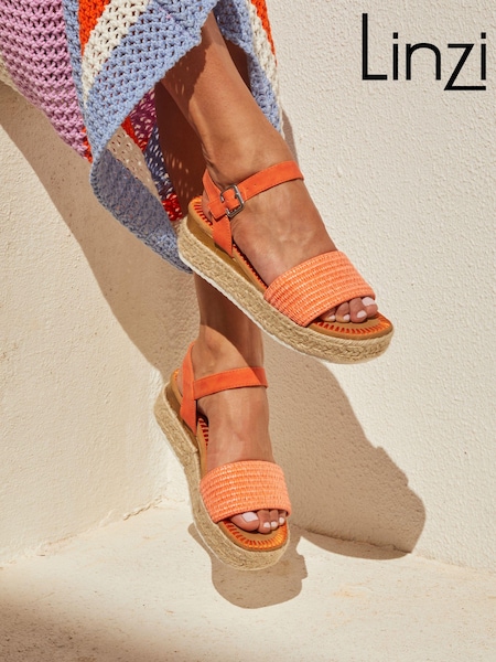 Linzi Orange Panama Two Part Raffia Flatform Sandals (Q93331) | £35