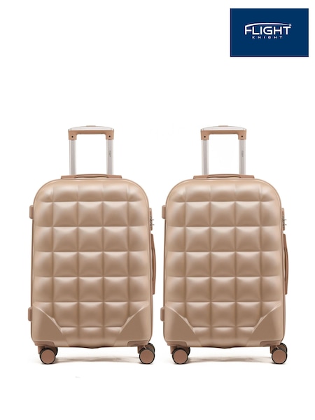 Flight Knight Medium Check-In Hold Luggage Bubble Hardcase Travel Brown Suitcases Set Of 2 (Q93424) | £115
