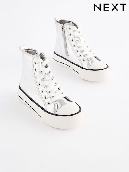 Silver Metallic Chunky High Top Lace-Up Trainers (Q93546) | £23 - £30