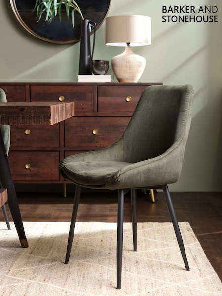Barker and Stonehouse Green Emmett Corduroy Fabric Dining Chair (Q93711) | £85