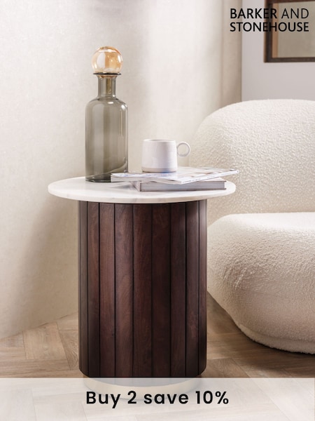 Barker and Stonehouse Dark Brown Calliope Marble 50cm End Table (Q93719) | £225