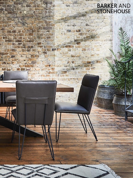 Barker and Stonehouse Anthracite Grey Bron Faux Leather Dining Chair (Q93723) | £145