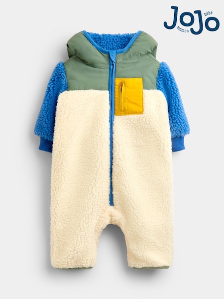 Green Blue & Cream Colour Block - Jojo Maman Bébé All-in-one Borg Fleece