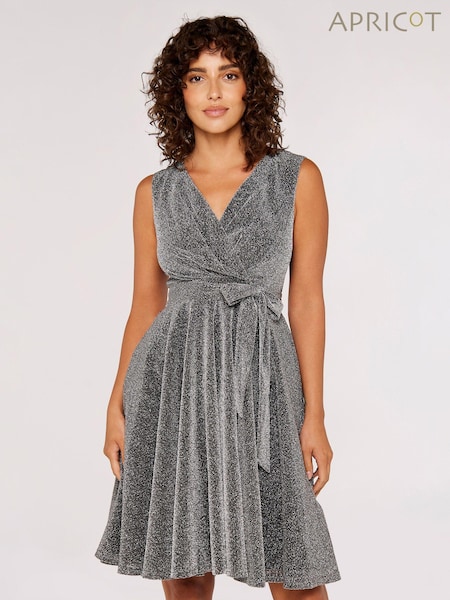 Apricot Silver Pleat V-Neck Skater Dress (Q93884) | £35