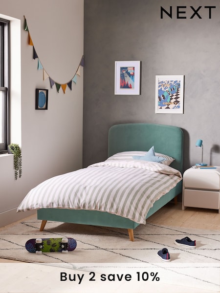 Soft Velvet Slate Teal Blue Kids Matson Standard Upholstered Bed (Q93895) | £275