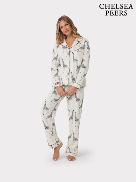Chelsea Peers Cream Giraffe Button Up Long Pyjama Set (Q94275) | £55
