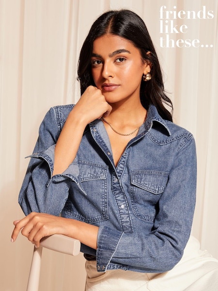 Friends Like These Mid Blue Western Button Through Denim Shirt (Q94309) | £24