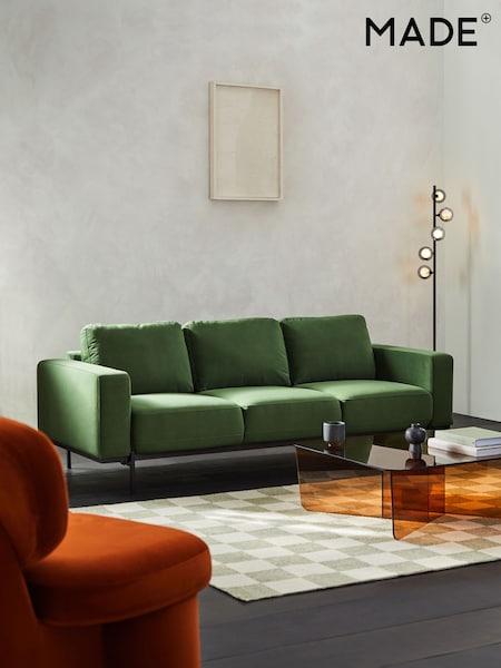MADE.COM Matt Velvet Grass Green Jarrod 3 Seater Sofa (Q94381) | £1,350
