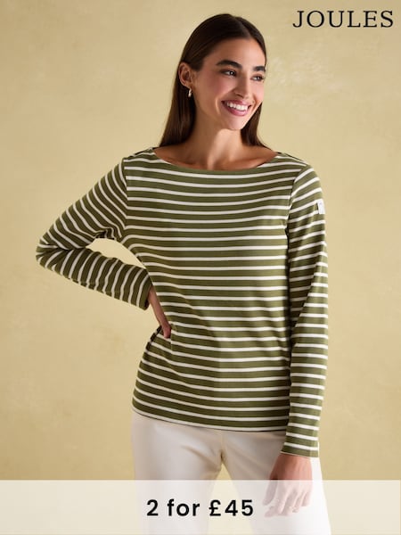 Joules Harbour Green stripe Boat Neck Breton Top (Q94456) | £29.95