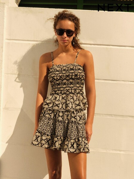 Black/Neutral Printed Co-ord Tiered Mini Skirt (Q94501) | £4