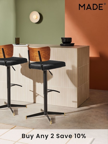 MADE.COM Charcoal Grey Amalyn Bar Stool in Velvet (Q94550) | £279