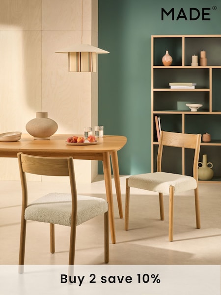 MADE.COM Set of 2 Natural and Off White Boucle Rhye Dining Chair (Q94574) | £399